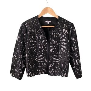 Cache Black Cutout Leather Jacket with Silver Underlay